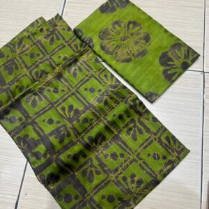 Vibrant Lime Green Floral Batik Adire Fabric – 100% Cotton Hand-Dyed Material