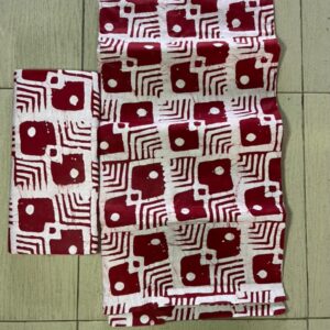 Bold Crimson Geometric Block Batik Adire – Premium 100% Cotton Tie & Dye Fabric